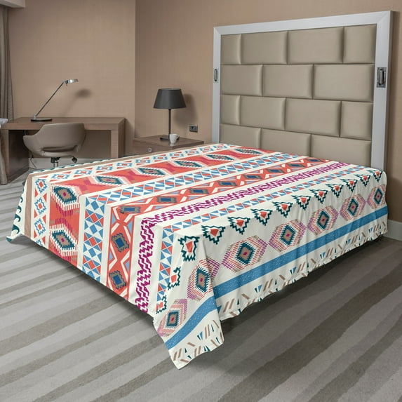 Ambesonne Tribal Flat Sheet, Motifs, Full Size, Multicolor