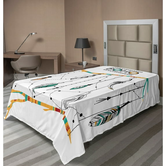 Ambesonne Tribal Flat Sheet, Retro Feathers, TwinXL Size, Multicolor