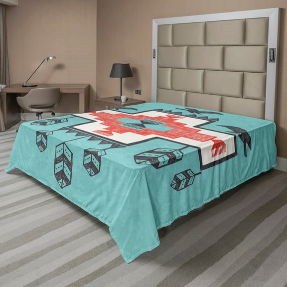 Ambesonne Tribal Flat Sheet, Vintage Native, King Size, Multicolor