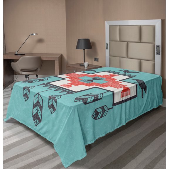 Ambesonne Tribal Flat Sheet, Vintage Native, TwinXL Size, Multicolor