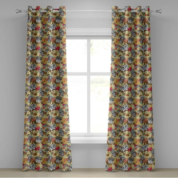 Ambesonne Tribal Grommet Curtain, Aboriginal, 50" x 108", Pale Khaki and Multicolor