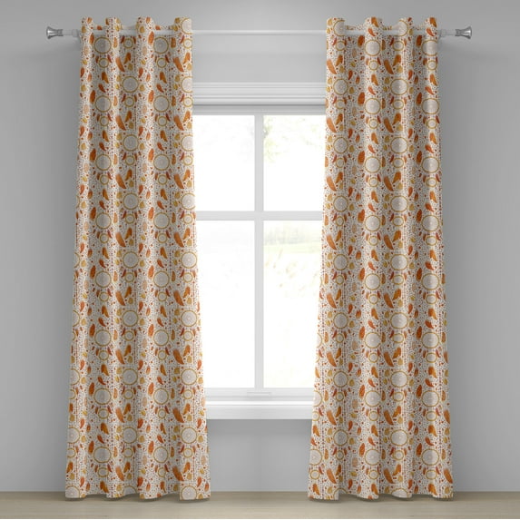 Ambesonne Tribal Grommet Curtain, Autumn Theme Dreamcatcher, 50" x 108", Orange White
