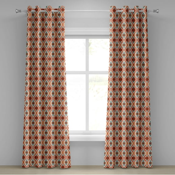 Ambesonne Tribal Grommet Curtain, Aztec Folk Native Motif, 50" x 108", Teal Cream Red