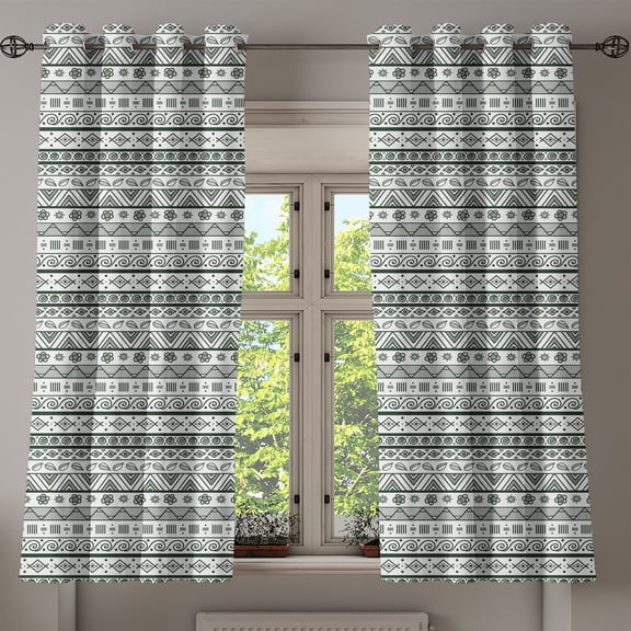 Ambesonne Tribal Grommet Curtain, Aztec Patterns, 50" x 63", Hunter Green White