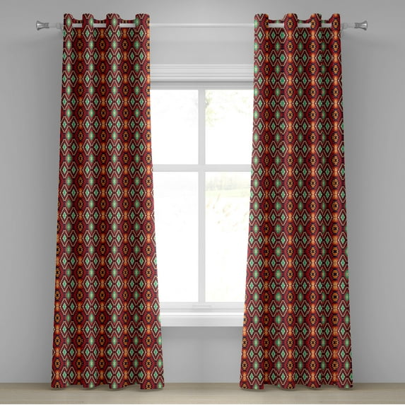 Ambesonne Tribal Grommet Curtain, Diamond Form Tiles, 50" x 96", Multicolor