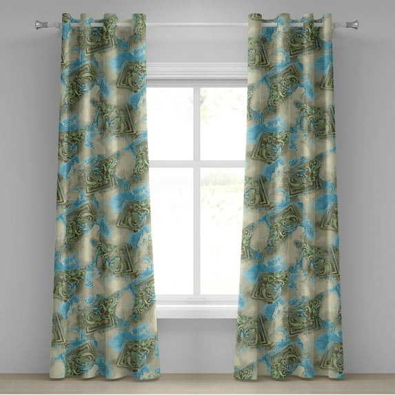 Ambesonne Tribal Grommet Curtain, Ethnic Pattern Folk Paisley, 50"x108", Sky Blue Pale Khaki