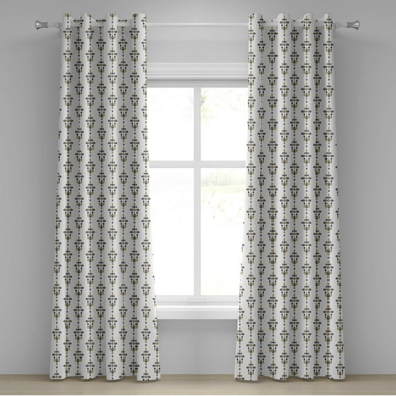 Ambesonne Tribal Grommet Curtain, Geometric Aztec Art, 50" x 120", Amber Black and White