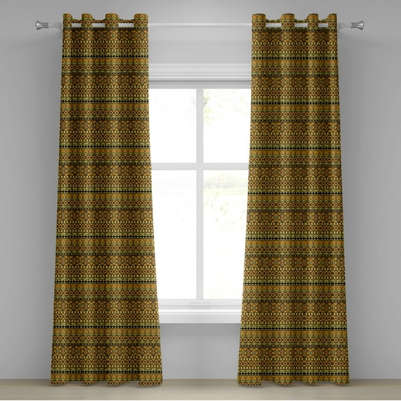 Ambesonne Tribal Grommet Curtain, Geometric Folk, 50" x 72", Amber Yellow and Black