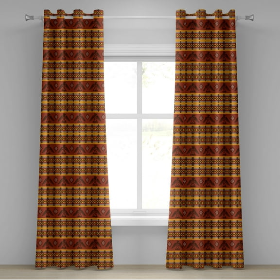 Ambesonne Tribal Grommet Curtain, Indigenous Motifs, 50" x 72", Cinnamon Marigold Grey