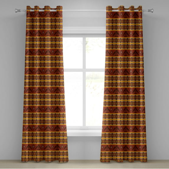 Ambesonne Tribal Grommet Curtain, Indigenous Motifs, 50" x 72", Cinnamon Marigold Grey