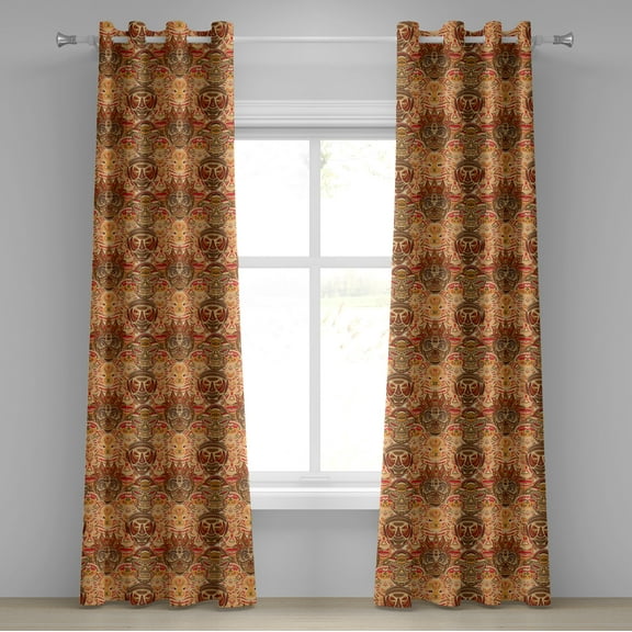 Ambesonne Tribal Grommet Curtain, Motif, 50" x 108", Sand Brown Orange
