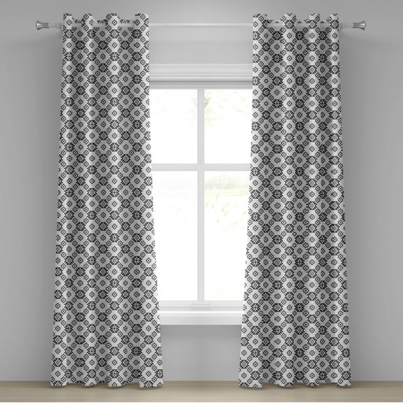 Ambesonne Tribal Grommet Curtain, Motif, 50" x 120", Charcoal Grey and White