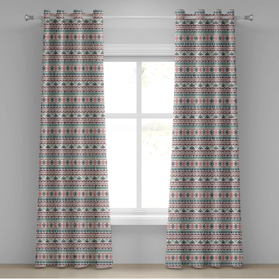 Ambesonne Tribal Grommet Curtain, Native Art, 50" x 84", Night Blue Sea Green