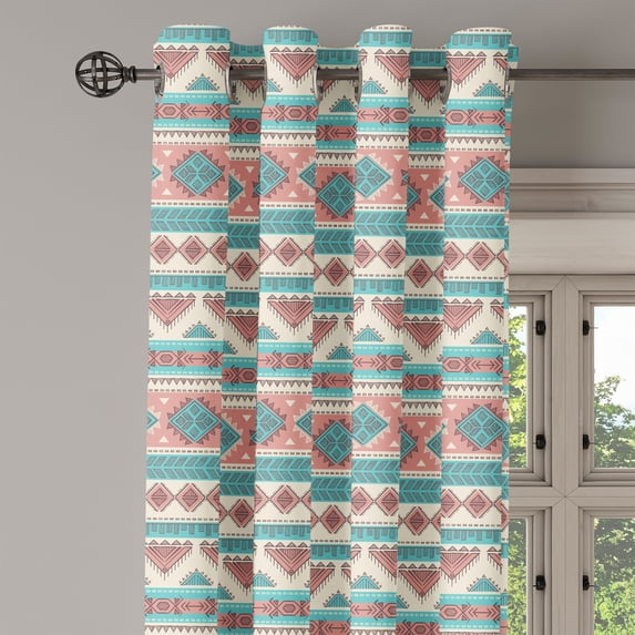 Ambesonne Tribal Grommet Curtain Single Panel, Aztec Art Style, 50"x60", Cream Aqua and Peach
