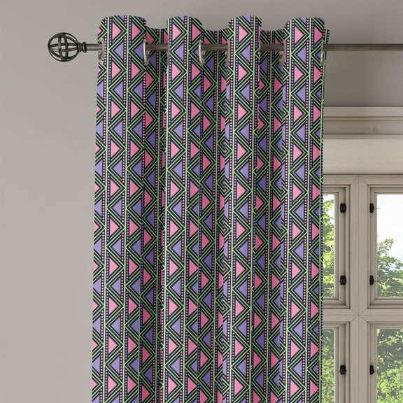 Ambesonne Tribal Grommet Curtain Single Panel, Herringbone Motifs, 50"x60", Pink Lilac Pale Green
