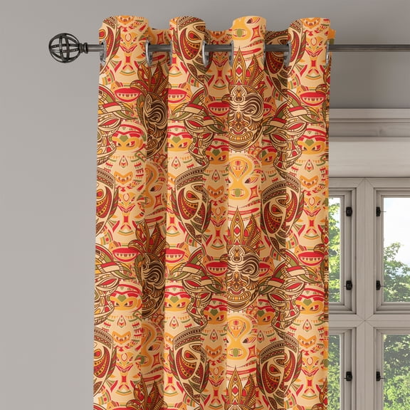 Ambesonne Tribal Grommet Curtain Single Panel, Motif, 50"x60", Sand Brown Orange