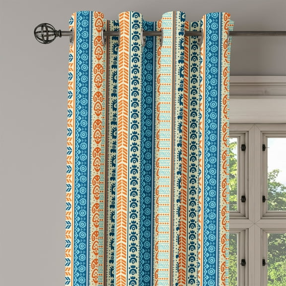 Ambesonne Tribal Grommet Curtain Single Panel, Vintage Pattern, 50"x60", Merigold Blue