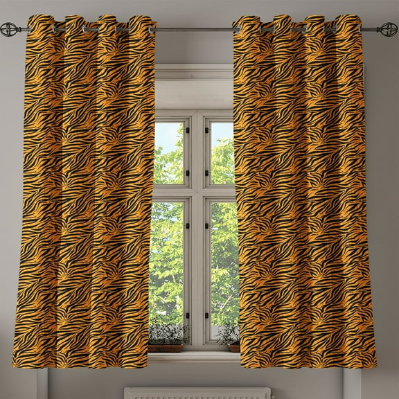 Ambesonne Tribal Grommet Curtain, Tiger Skin Motif, 50" x 63", Orange and Black
