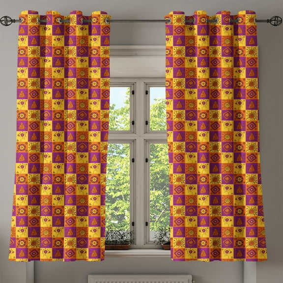 Ambesonne Tribal Grommet Curtain, Timeless Design, 50" x 54", Orange Purple and Yellow