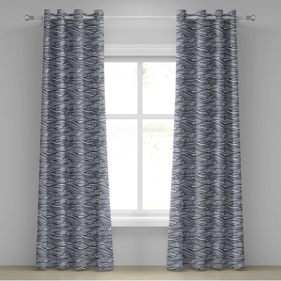 Ambesonne Tribal Grommet Curtain, Vintage Lines, 50" x 108", Dark Blue White
