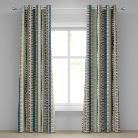 Ambesonne Tribal Grommet Curtain, Vintage Pattern, 50" x 72", Merigold Blue