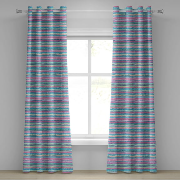 Ambesonne Tribal Grommet Curtain, Watercolor Aztec Stripes, 50" x 96", Blue Pink Cream