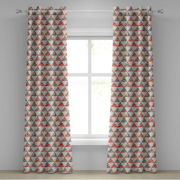 Ambesonne Tribal Grommet Curtain, Watercolor Triangles, 50" x 108", Orange Jade Green Pink