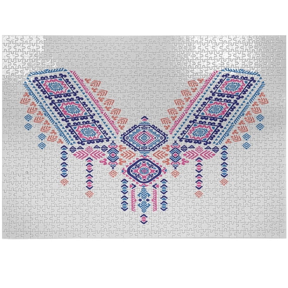 Ambesonne Tribal Jigsaw Puzzle Durable Cardboard, Geometric Design, 1000 pcs, Coral Pink and Blue