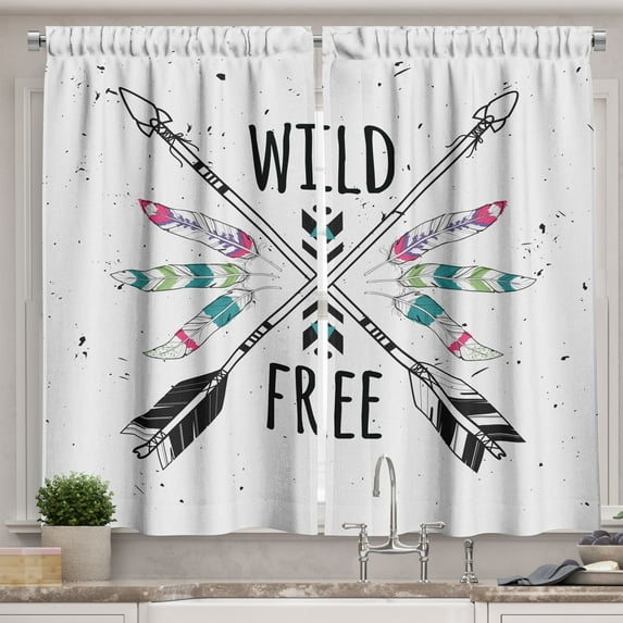 Ambesonne Tribal Kitchen Curtains, Arrows Words Native, 55"x45", Coconut Black