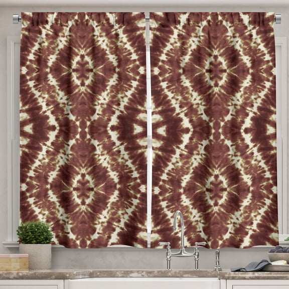 Ambesonne Tribal Kitchen Curtains, Ethnic Ikat Print Style Art, 55"x45", Dark Rust