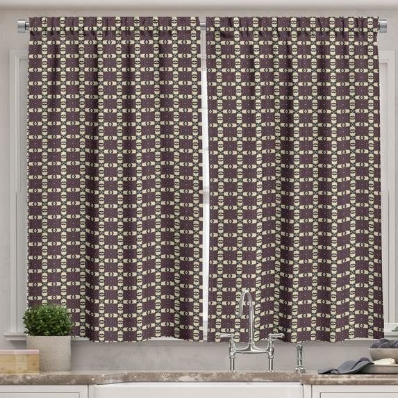 Ambesonne Tribal Kitchen Curtains, Geometric Bohemian Pattern, 55"x45", Pale Yellow Eggplant