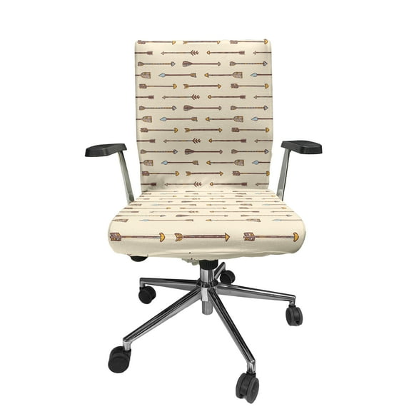 Ambesonne Tribal Office Chair Cover Stretchable High Back, Prehistoric Culture Tools Art, Brown Beige Orange