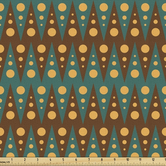 Ambesonne Tribal Pattern Fabric by the Yard Upholstery, Chevron and Polka, 1 Yard, Teal Redwood