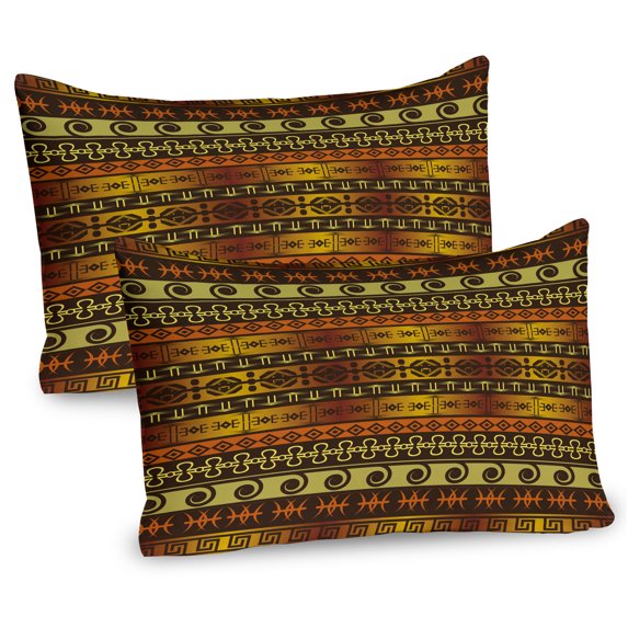 Ambesonne Tribal Pillow Sham 2 Pack, Geometric Indigenous Art, 30"x20", Brown Yellow Pale Orange