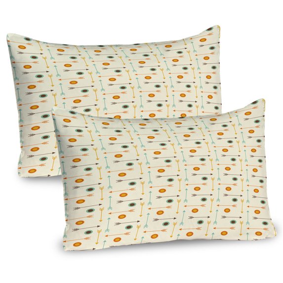 Ambesonne Tribal Pillow Sham 2 Pack, Hipster Geometric, 26"x20", Mint Green Orange Cream