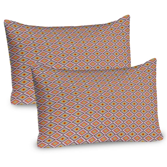 Ambesonne Tribal Pillow Sham 2 Pack, Orient Patchwork Inspired, 26"x20", Marigold and Ruby