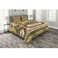 thumbnail image 1 of Ambesonne Tribal Quilted Bedspread Set 3 Pcs, Aztec Mayan Style Stripe, King Size, Green Brown Amber, 1 of 5