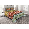 thumbnail image 1 of Ambesonne Tribal Quilted Bedspread Set 3 Pcs, Love and Adventure Aztec, Queen Size, Scarlet Mustard Blue, 1 of 3