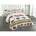 thumbnail image 1 of Ambesonne Tribal Quilted Bedspread Set 3 Pcs, Mayan Folkloric Cultural, Queen Size, Blue Pale Coffee Fuchsia, 1 of 3