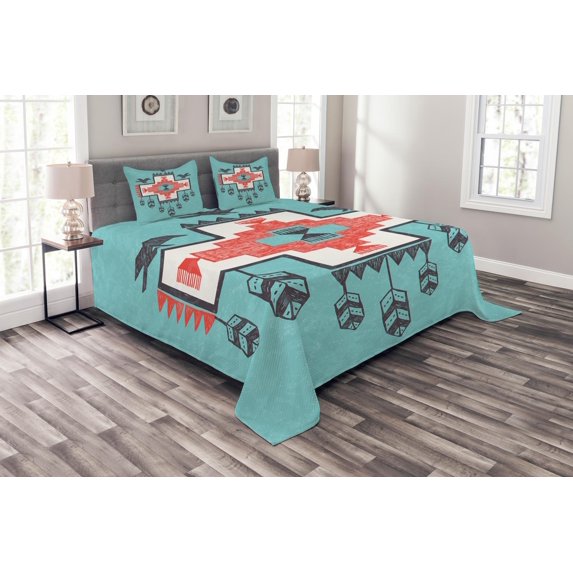 Ambesonne Tribal Quilted Bedspread Set 3 Pcs, Vintage Native, King Size, Multicolor