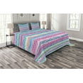 thumbnail image 1 of Ambesonne Tribal Quilted Bedspread Set 3 Pcs, Watercolor Aztec Stripes, King Size, Blue Pink Cream, 1 of 3