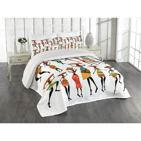 Ambesonne Tribal Quilted Coverlet 3 Pcs, Women, King Size, Multicolor