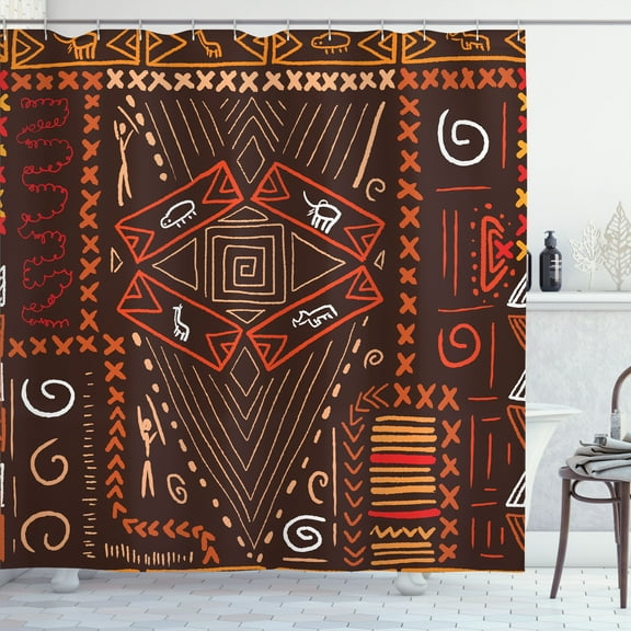 Ambesonne Tribal Shower Curtain, Aboriginal Cave, 69"Wx70"L, Orange and Black