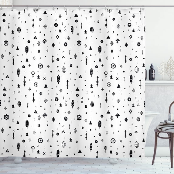 Ambesonne Tribal Shower Curtain, Aztec Geometric Design, 69"Wx84"L, Black and White
