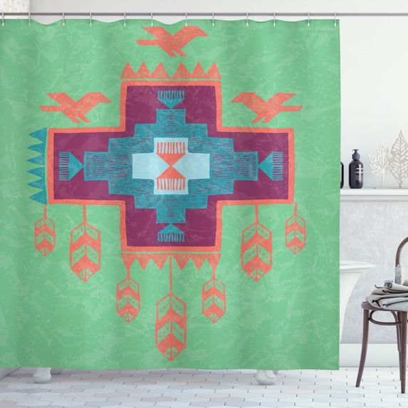 Ambesonne Tribal Shower Curtain, Dreamcatcher Folkloric Print, 69"Wx84"L, Seafoam Pastel Pink