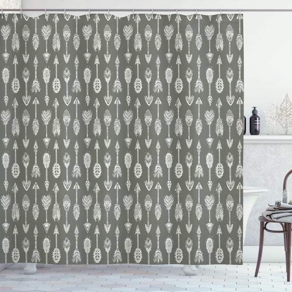 Ambesonne Tribal Shower Curtain, Ethnic Design Repetition, 69"Wx84"L, Army Green White