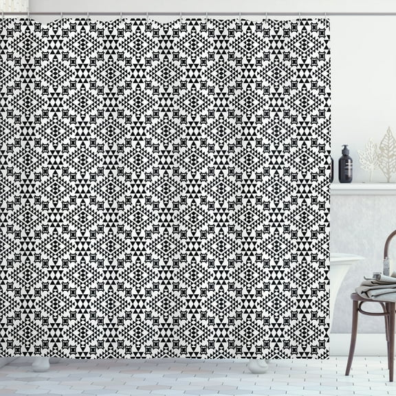 Ambesonne Tribal Shower Curtain, Folk Aztec Geometric, 69"Wx84"L, Black White