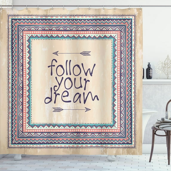 Ambesonne Tribal Shower Curtain, Inspirational Aztec Art, 69"Wx84"L, Tan Coral Blue
