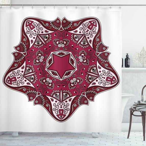 Ambesonne Tribal Shower Curtain, Maroon Mandala, 69"Wx70"L, Red