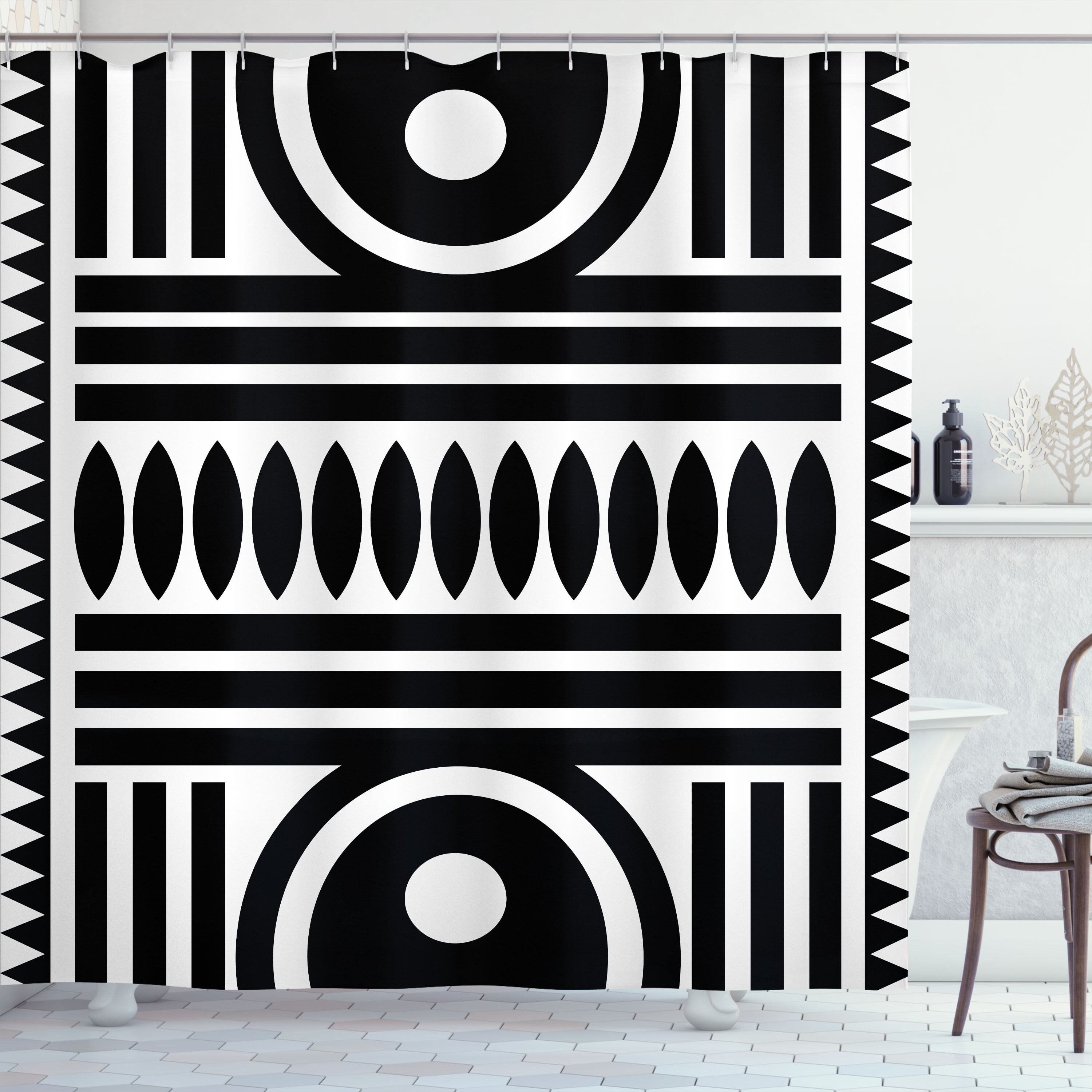 Charcoal Grey and White Circle Brush Stroke Shower Curtain